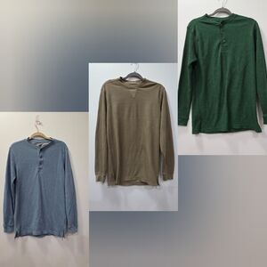 Alpine Lakes Set of Three Mens Long Sleeve Henley Shirts - Blue, Tan, Green